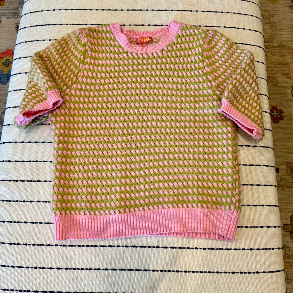 THML Pink and Green Crew Neck Sweater